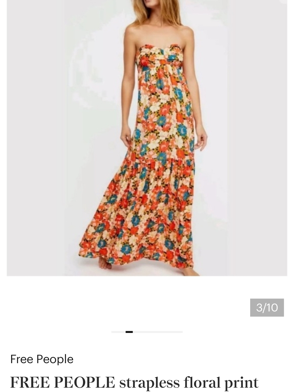 FREE PEOPLE Strapless Floral Maxi Dress - Orange & Blue Print